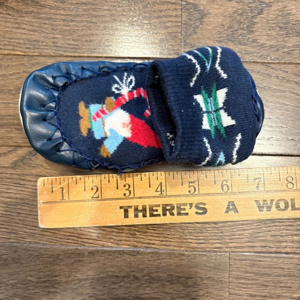 Hanna Andersson Slippers Sz 12-1Y Gnome Candy Cane Slippers Moccasins Navy Cozy‎